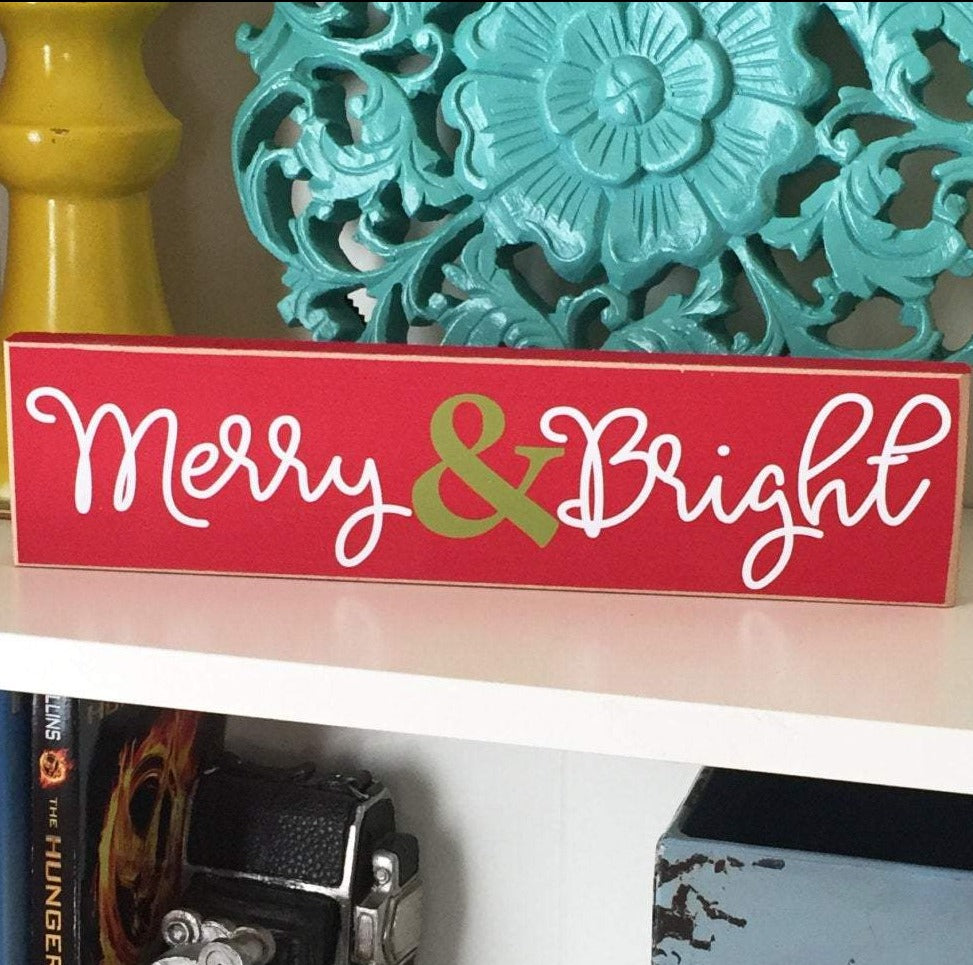 Merry and Bright Sign, Tiered Tray Decor, Christmas Mantle Sign, Christmas Decor