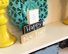 Load image into Gallery viewer, Happy New Year Sign- New Years Eve Mantle Decor - Wooden New Years Shelf Sitter
