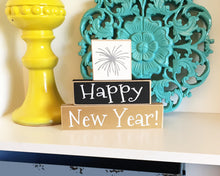 Load image into Gallery viewer, Happy New Year Sign- New Years Eve Mantle Decor - Wooden New Years Shelf Sitter
