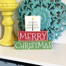 Load image into Gallery viewer, Merry Christmas Blocks- Christmas Shelf Decor -  Christmas Wooden Blocks - Wood Christmas Mantle Decor
